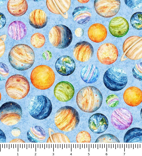 QT Cuties 3 Planets 31859-B Light Blue with inch ruler for scale