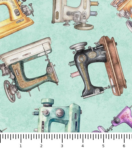 In Stitches Tossed Sewing Machines 30657-H with inch ruler for scale