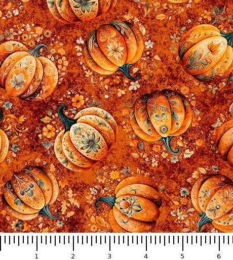 Harvest Hollow Tossed Pumpkins 31985-O with inch ruler for scale