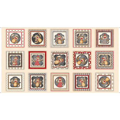 Monkey Biz Sock Monkey Picture Panel (2) 28364 -E (48")