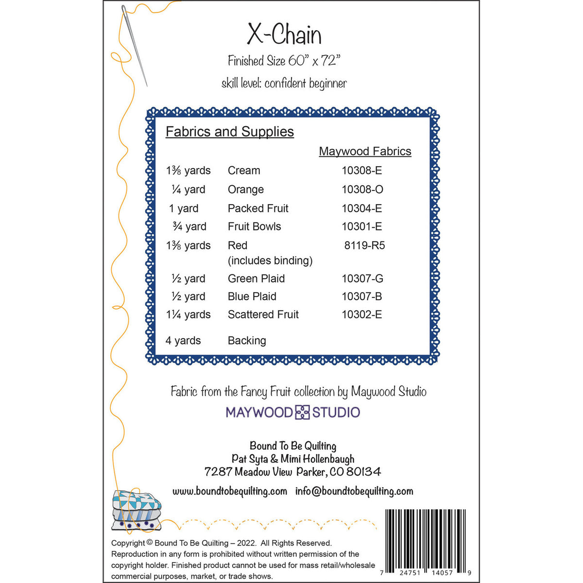 X-Chain quilt pattern back cover with fabric requirements