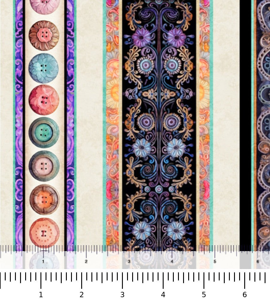 In Stitches Sewing Decorative Stripe 30656-X with inch ruler for scale