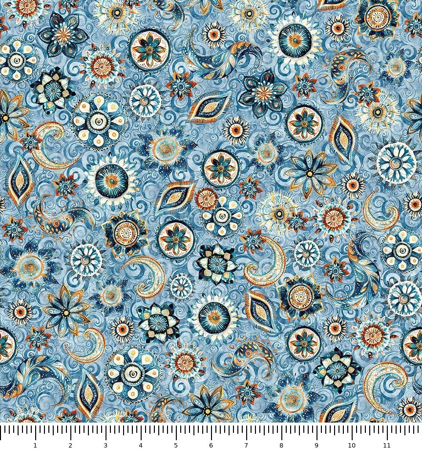 Mountain Splendor Floral & Paisley 31585-B with inch ruler for scale
