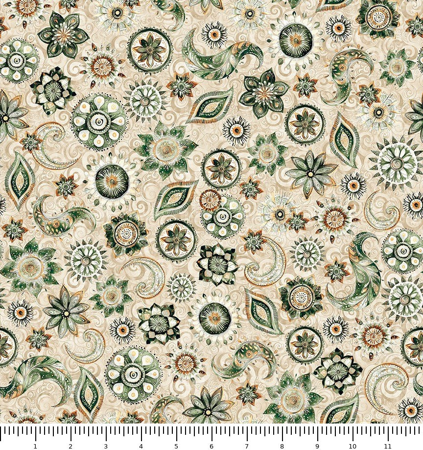 Mountain Splendor Floral & Paisley 31585-A with inch ruler for scale