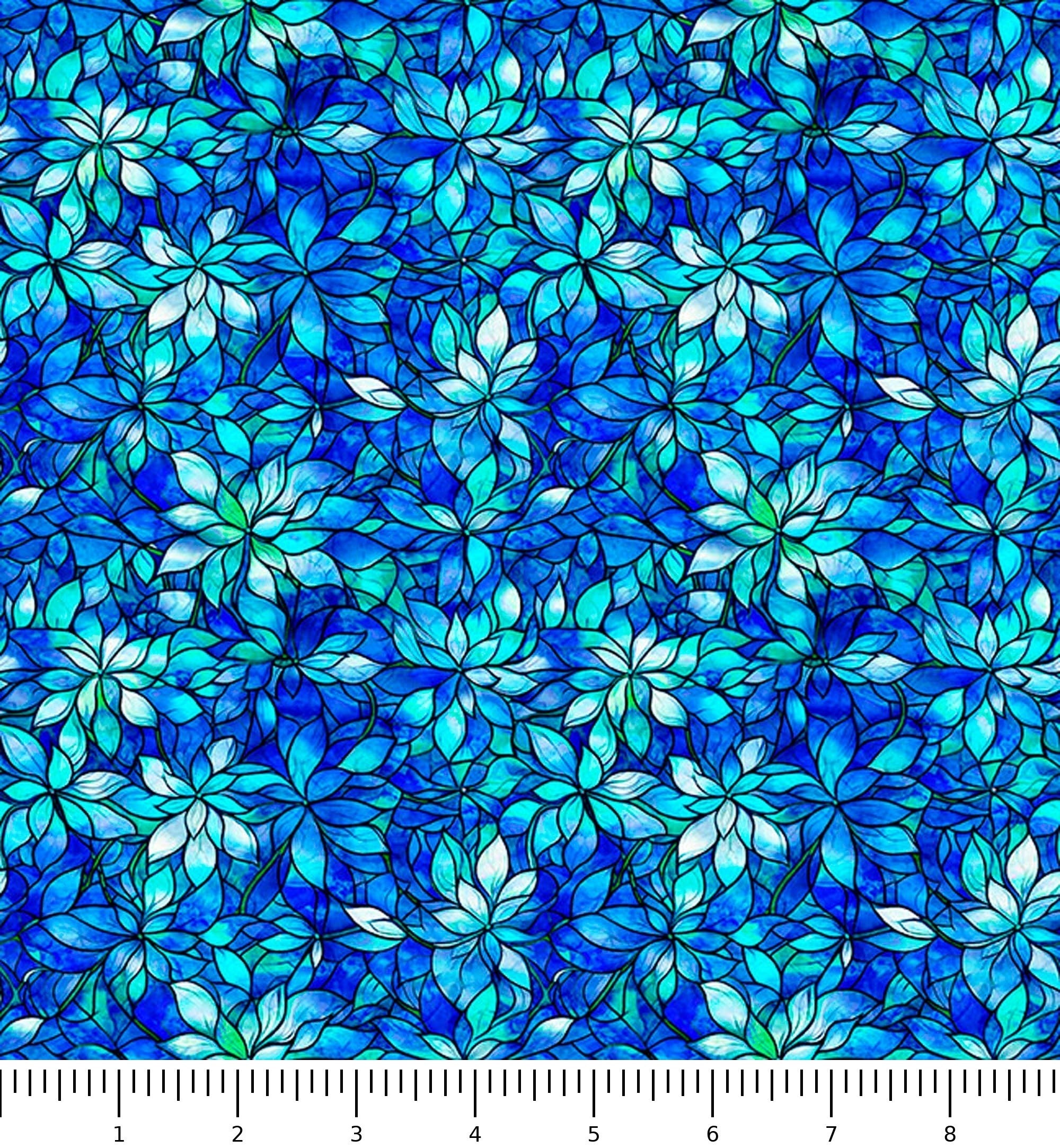 Royale Packed Floral 31829-B Blue with inch ruler for scale