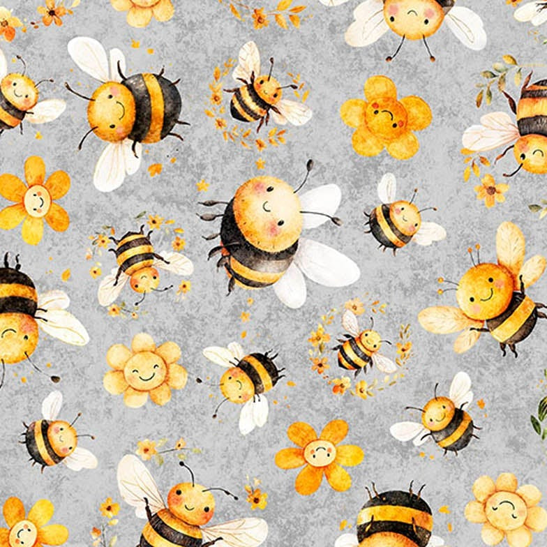 Buzz Buzz Buzz Bee & Floral Toss 31703-K Light Gray