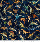 Savage Kingdom Tossed Dinosaurs 31734-N Dark Navy with inch ruler for scale