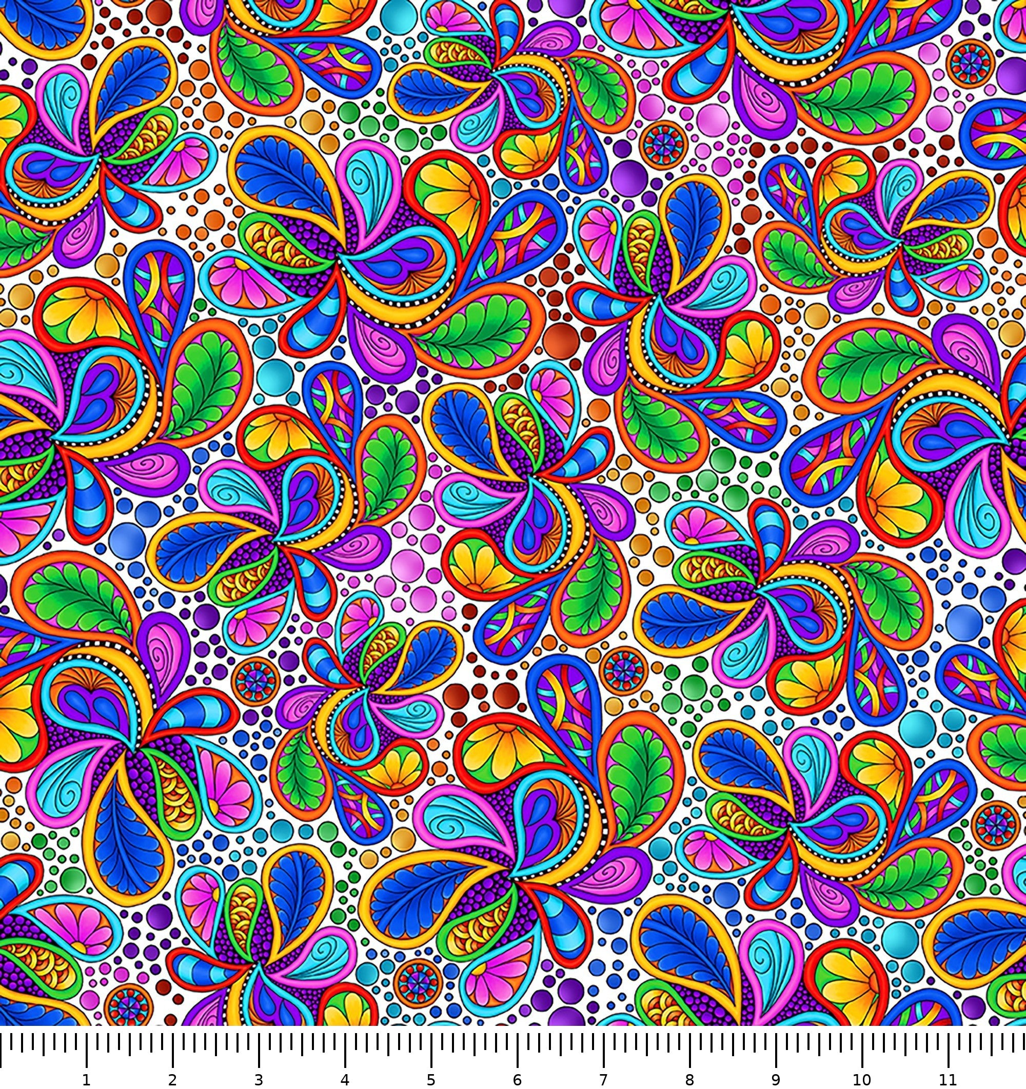 Carnivale Packed Paisleys 26372-Z with inch ruler for scale