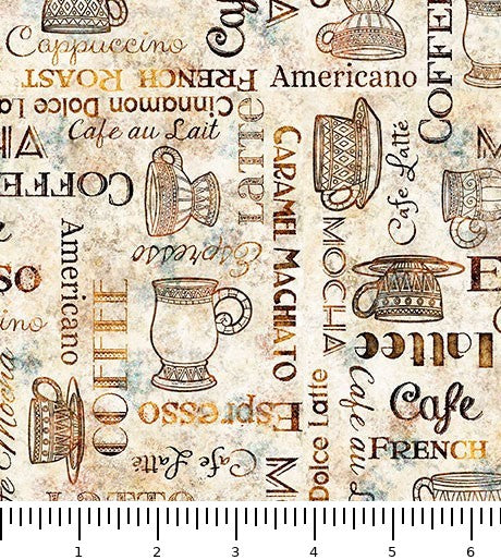 Coffee Text 31461-E with inch ruler for scale