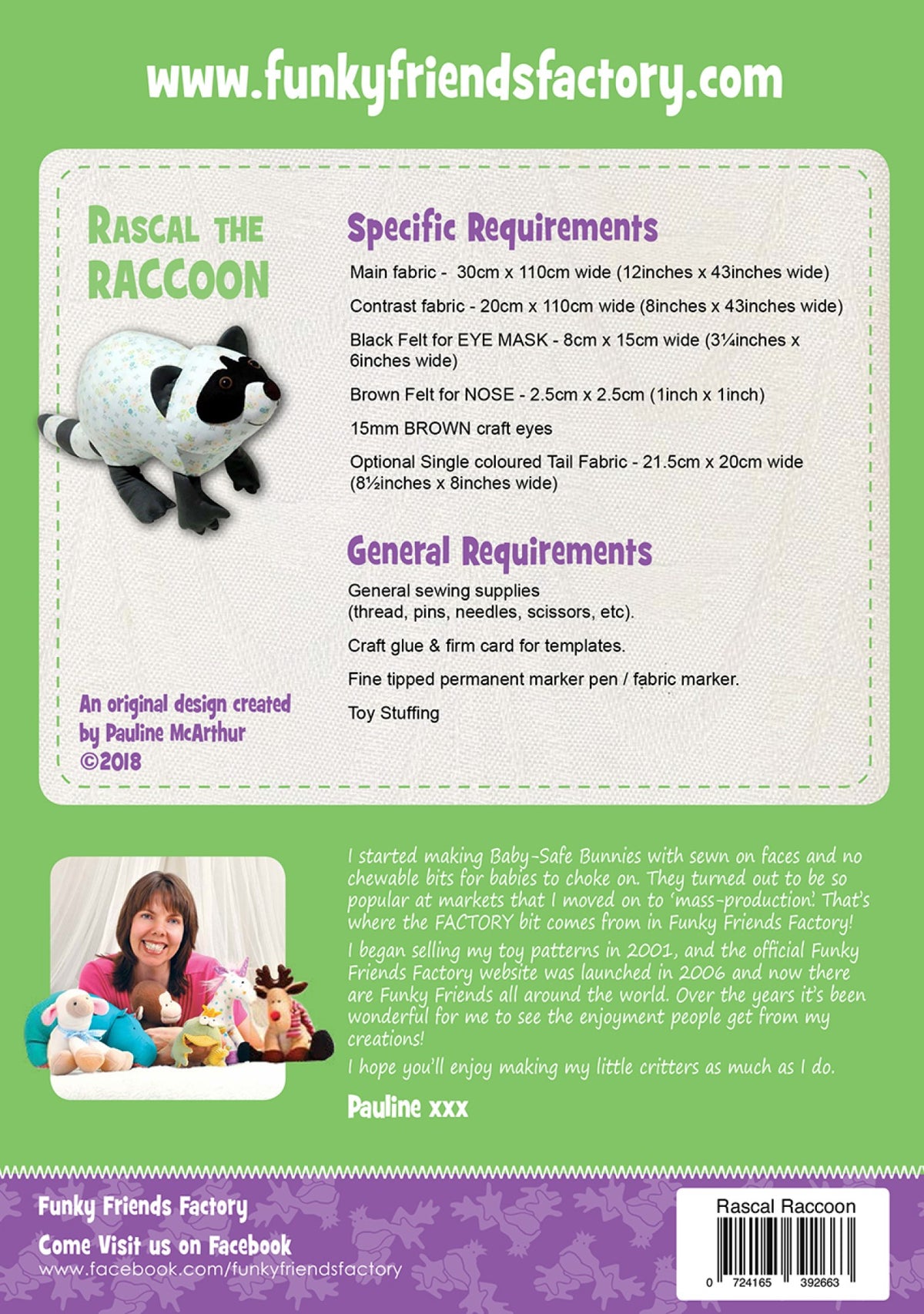 Rascal Raccoon pattern, back cover