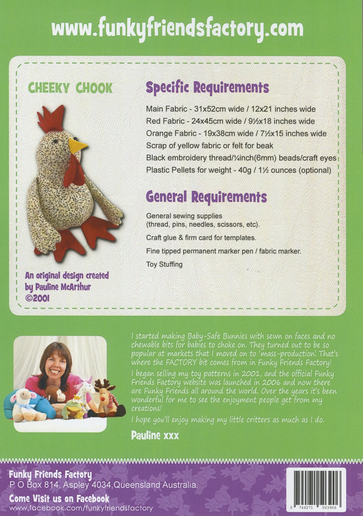 Cheeky Chook pattern, back cover