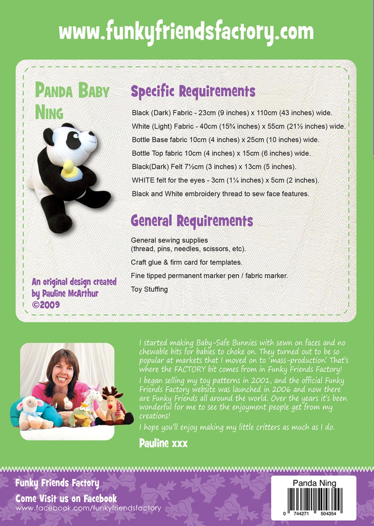 Panda Baby Ning pattern, back cover