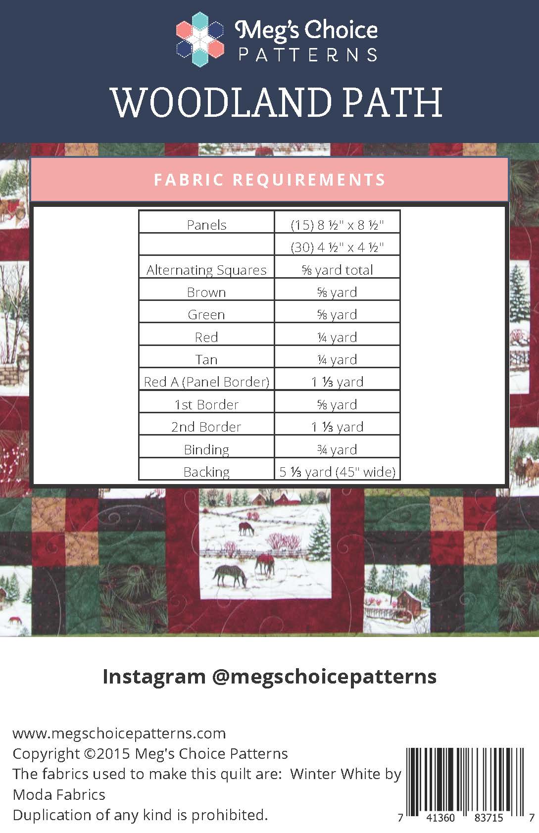 Woodland Path quilt pattern back cover with fabric requirements
