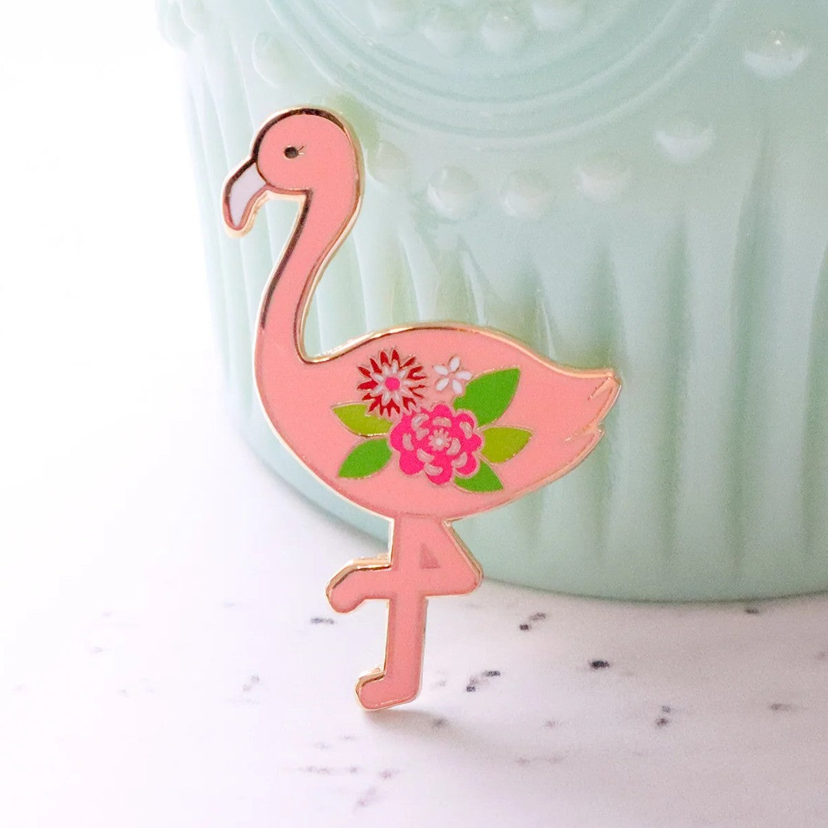 Floral Flamingo Enamel Pin