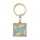 Quilters Never Cut Corners enamel quilt-block key ring