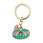 Teal floral tomato pin cushion enamel key ring