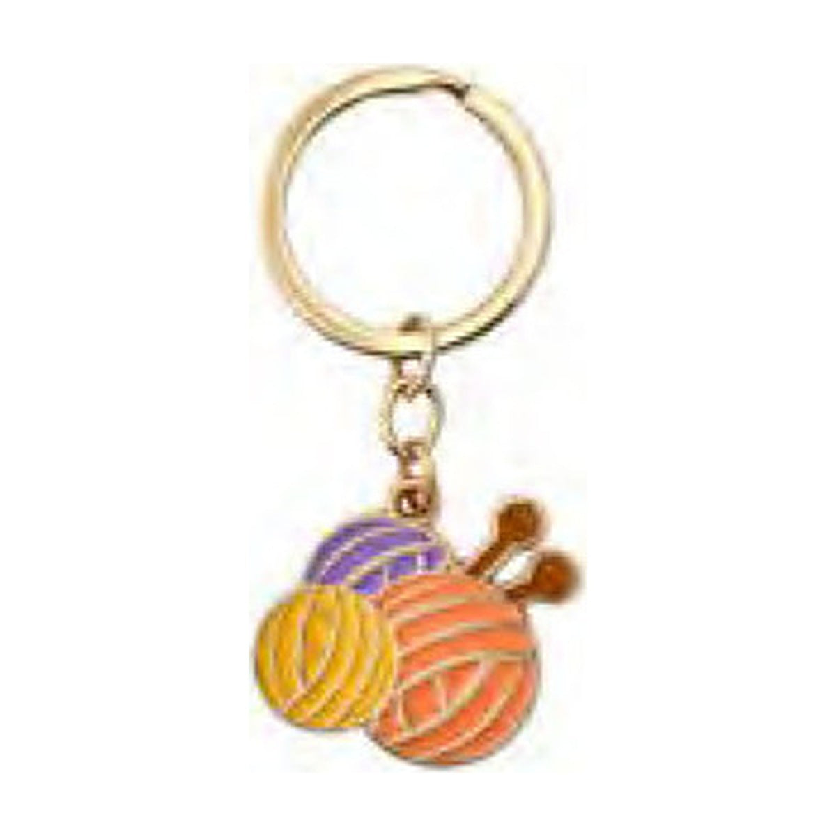 Yarn balls and knitting needles enamel key ring