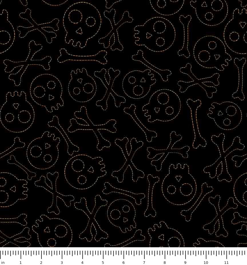 Creepin' It Real Stitched Skulls 30391-J with ruler for scale