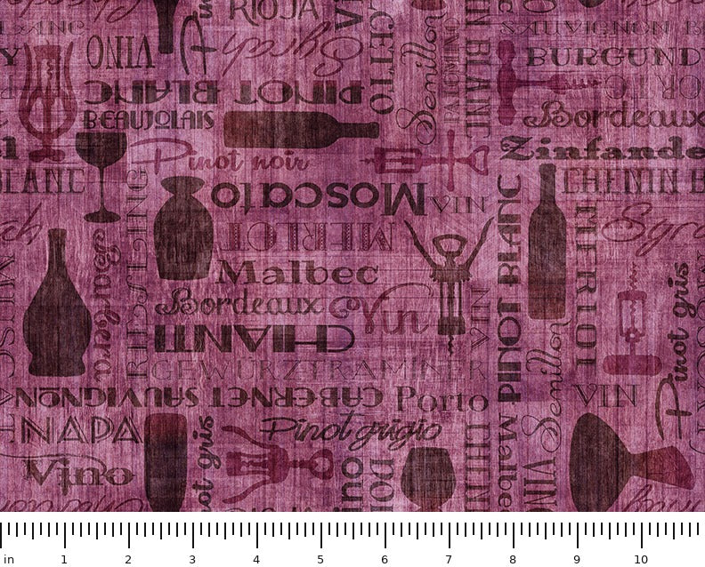 Cork & Barrel Wine Bottles and Words Tonal 31174-D with ruler for scale
