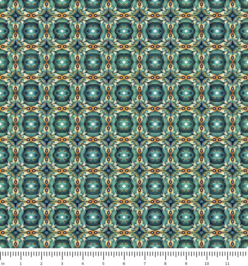 Resplendent Medallion Teal 30562-Q with ruler for scale